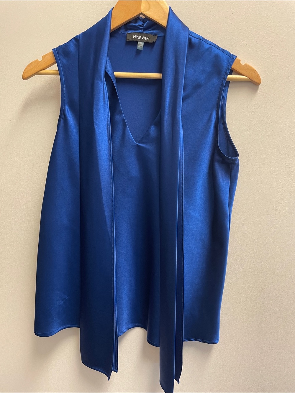 Nine West Sleeveless Satin Tie-Neck Camisole in Royal Blue